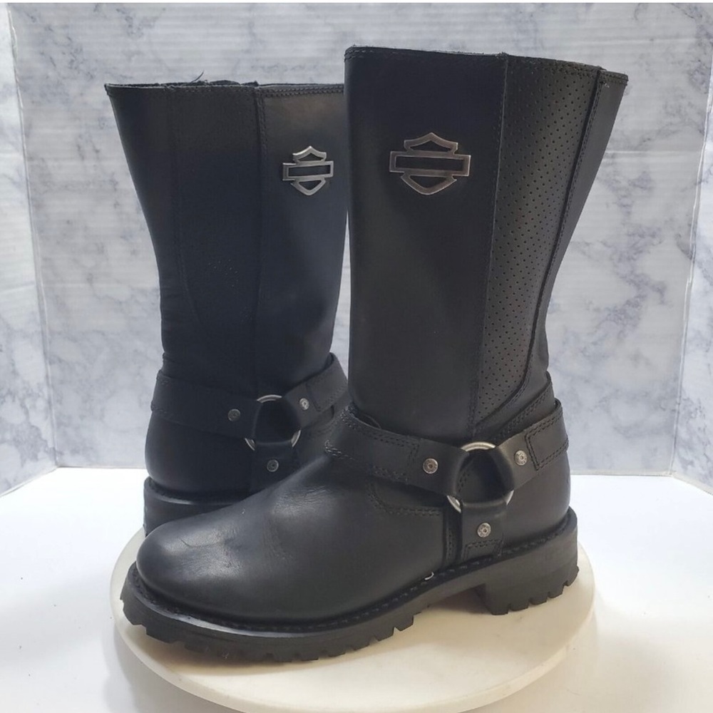 Harley-Davidson Wolverine Boots Womens 7.5 Lily Black Leather 10-Inch Biker